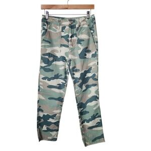 MOTHER Shaker Chop Crop Camo Pants linen blend‎ gorpcore capri pant size 25